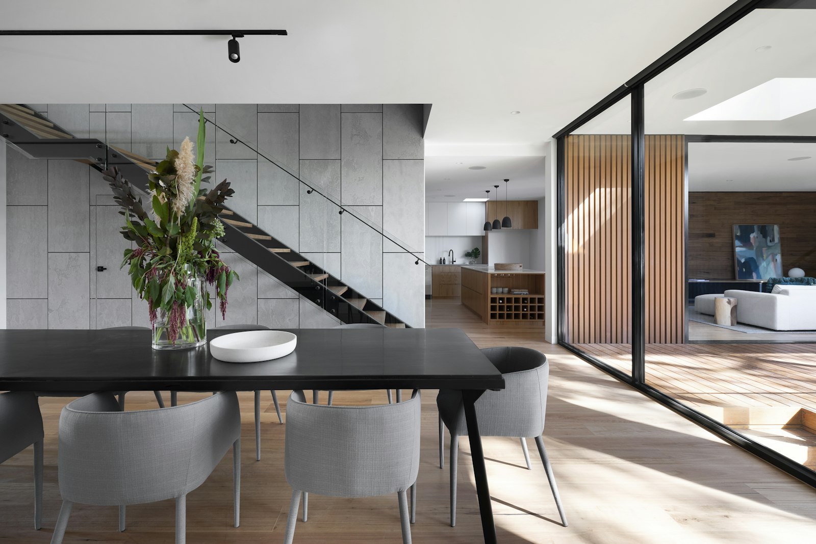 Elegant premium interior with large-format porcelain surfaces